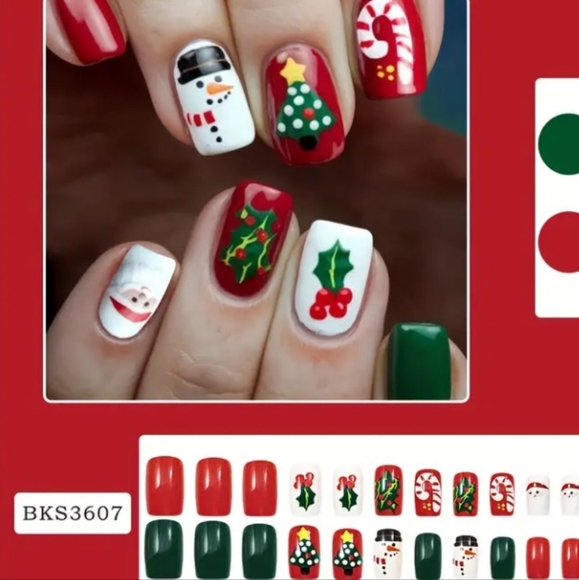 96pcs Short Square Christmas Wearable Nails - Picture 9 of 9